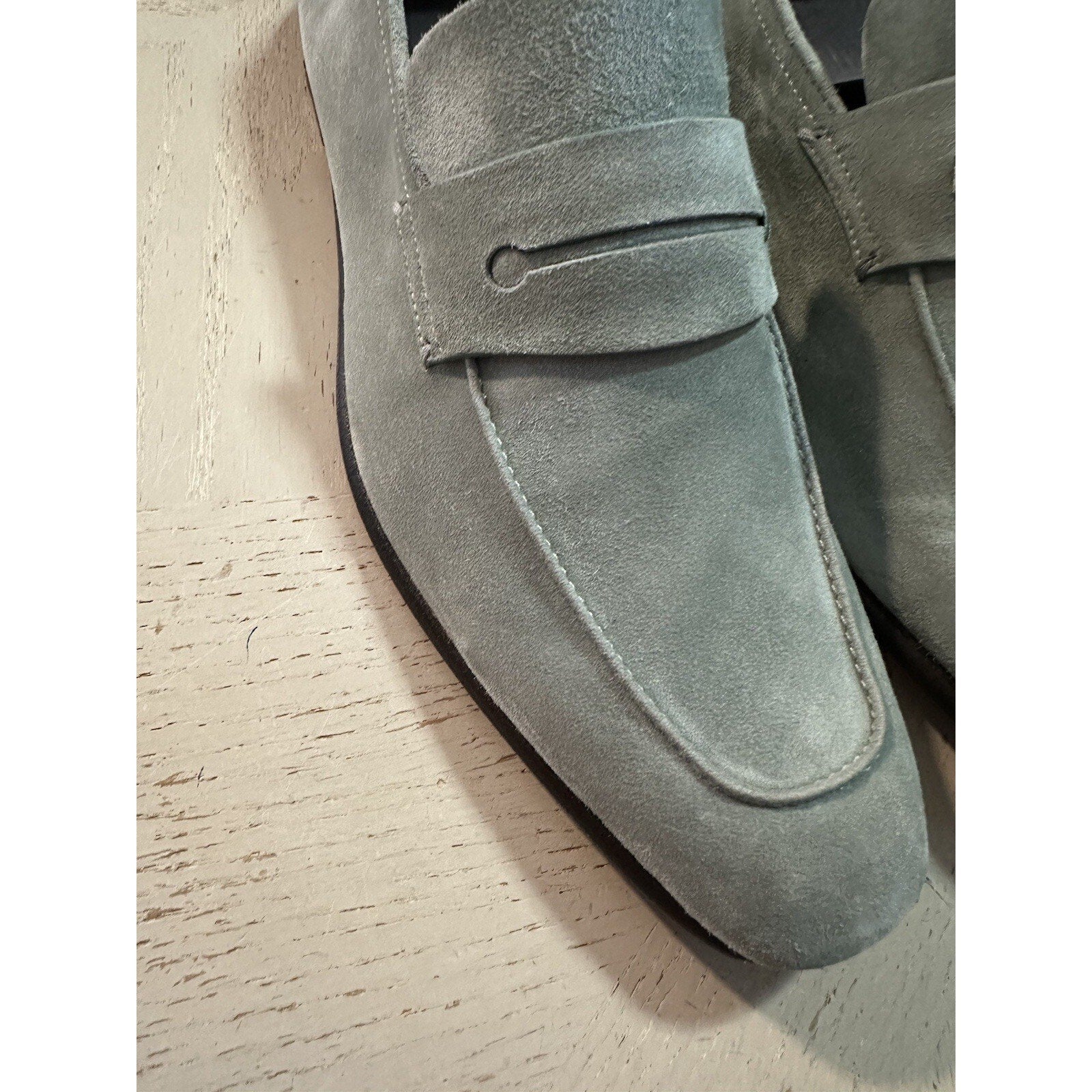 New $990 Ermenegildo Zegna Suede Reverse Construction Loafers LT Green 12 US
