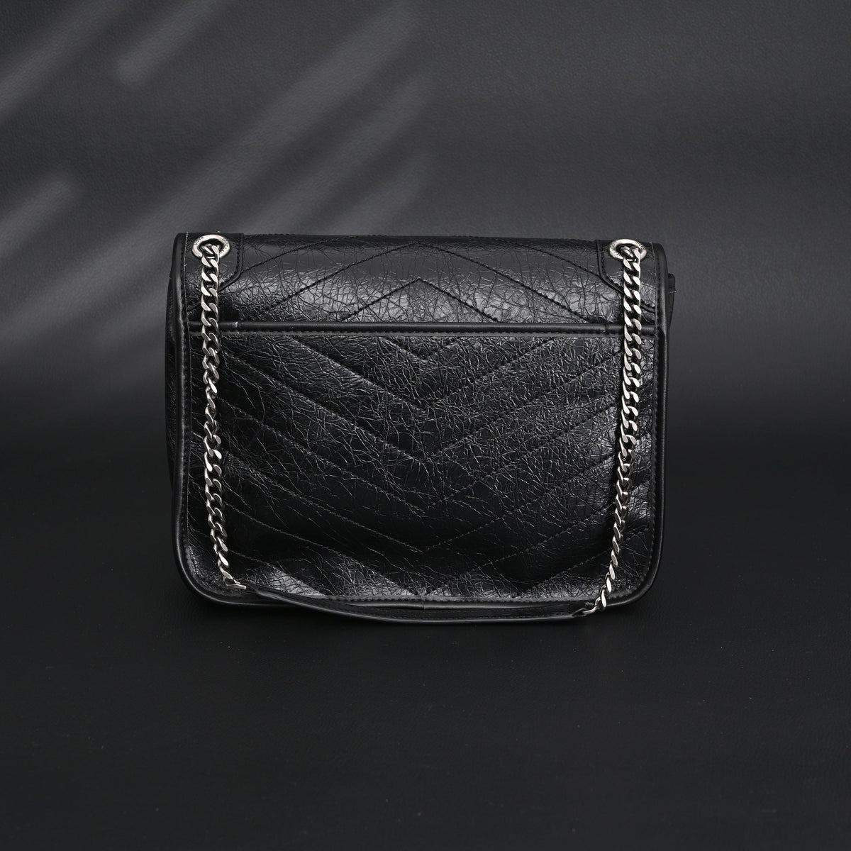 Saint Laurent Niki Medium Black Crinkled Leather Shoulder Bag