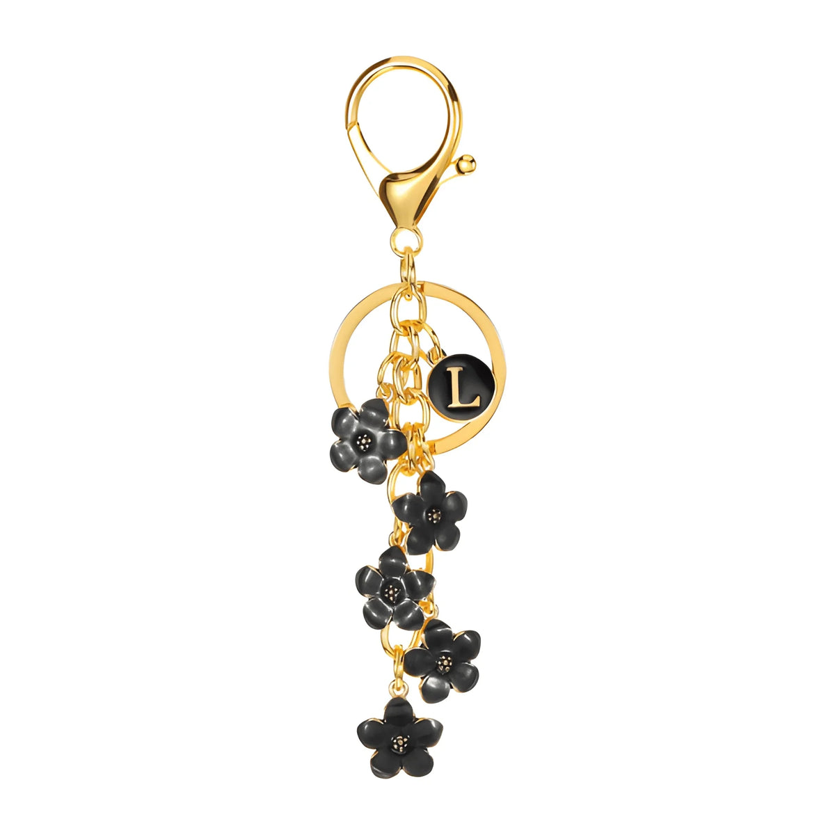 Daisy Flower Initial Letter - Bag Charm (Black)